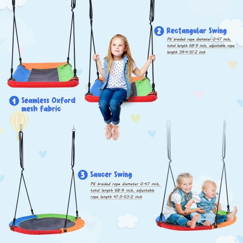 5-in-1 Outdoor Swing Set With Steel Frame, Multifunctional Playset For Kids With Climbing Ladder, Saucer Swing, Monkey Pole Swing, Disc Swing And Swing Ring